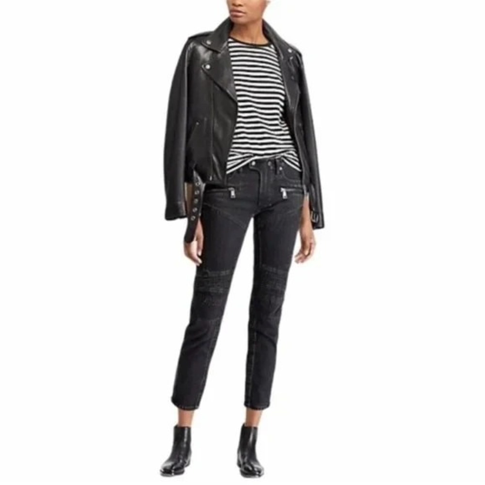 Polo Ralph Lauren Dungarees Moto Skinny Jeans Womens 28 Black Zipper Metalcore